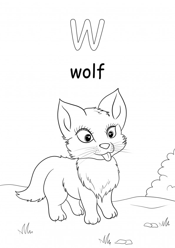 Lower case w is for the wolf word to download and print for free