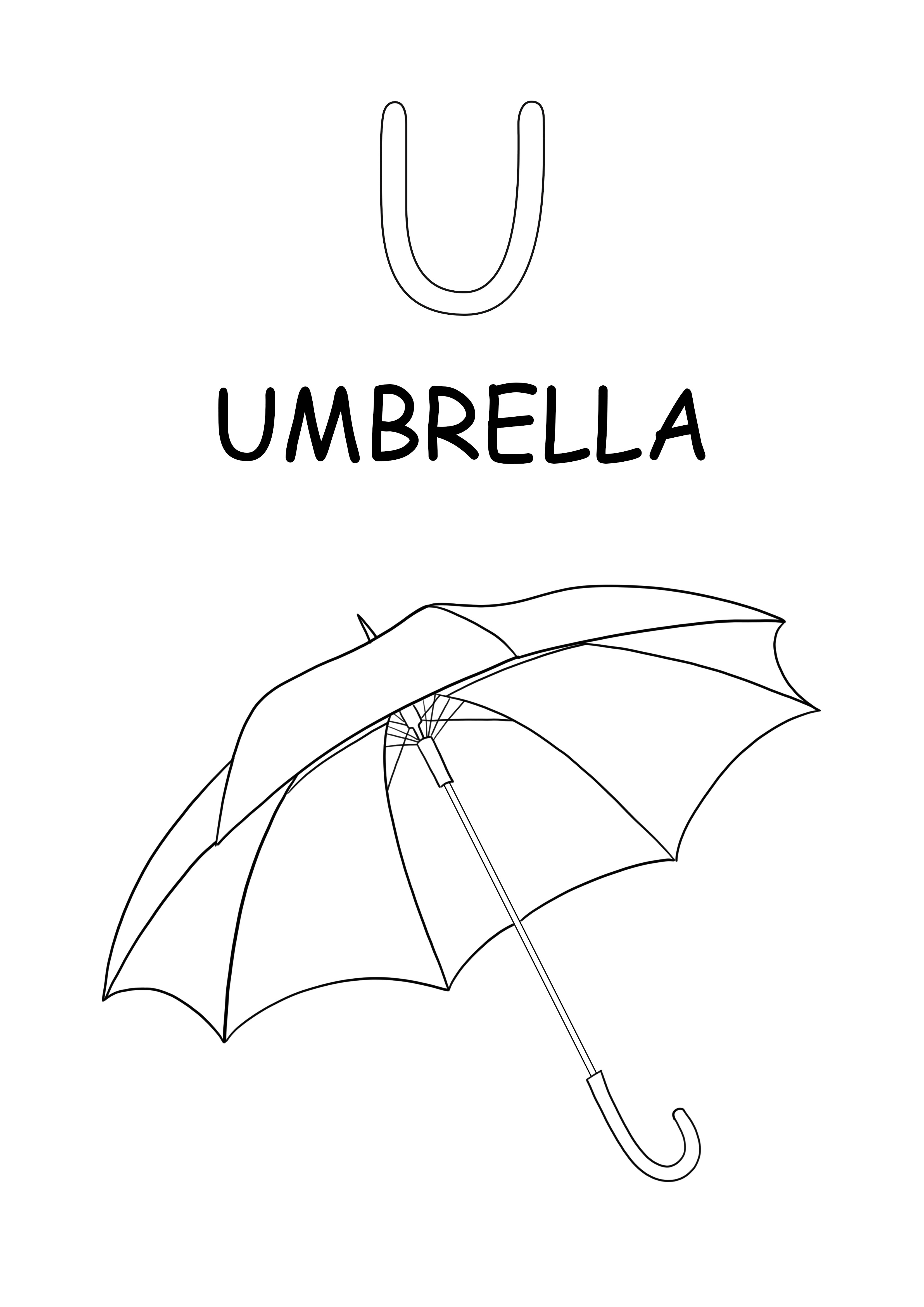 大文字の U 文字は、傘の単語の無料印刷およびダウンロード用です。