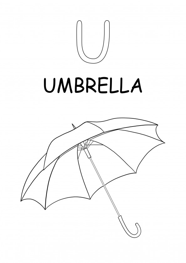 大文字の U 文字は、傘の単語の無料印刷およびダウンロード用です。