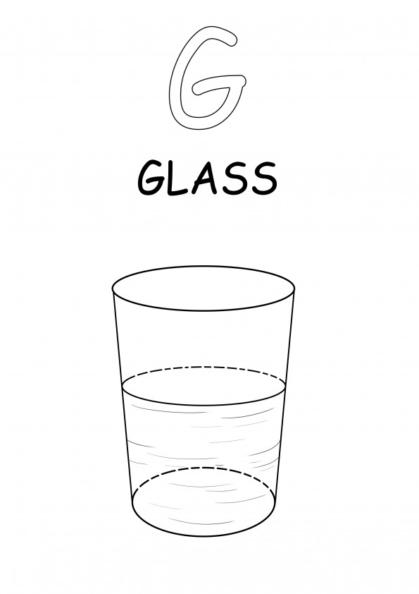 Hoofdletter G is voor glas gratis printbaar om in te kleuren voor kinderen