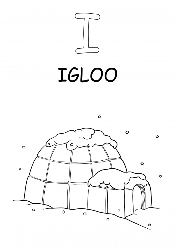 I letter is for igloo coloring and print-free image