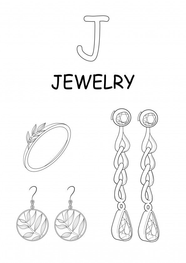 Büyük harf J harfi, mücevherlerin ücretsiz görüntü için yazdırılması ve renklendirilmesi içindir