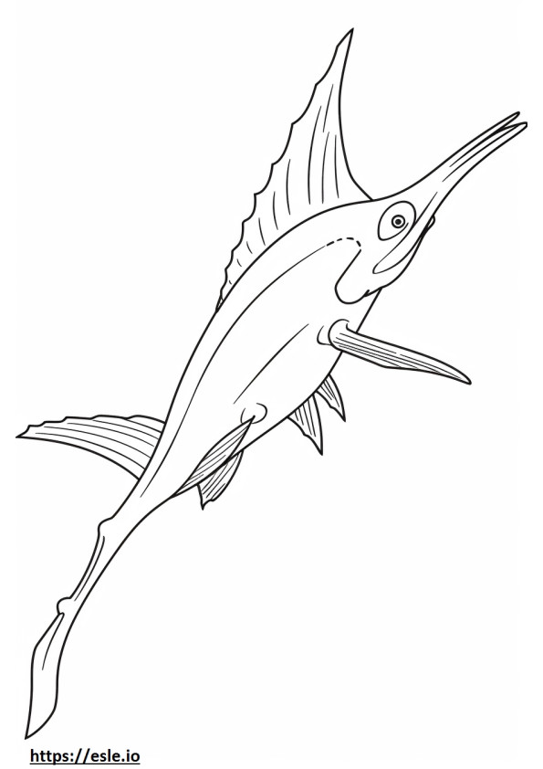 Pește-spadă Kawaii de colorat