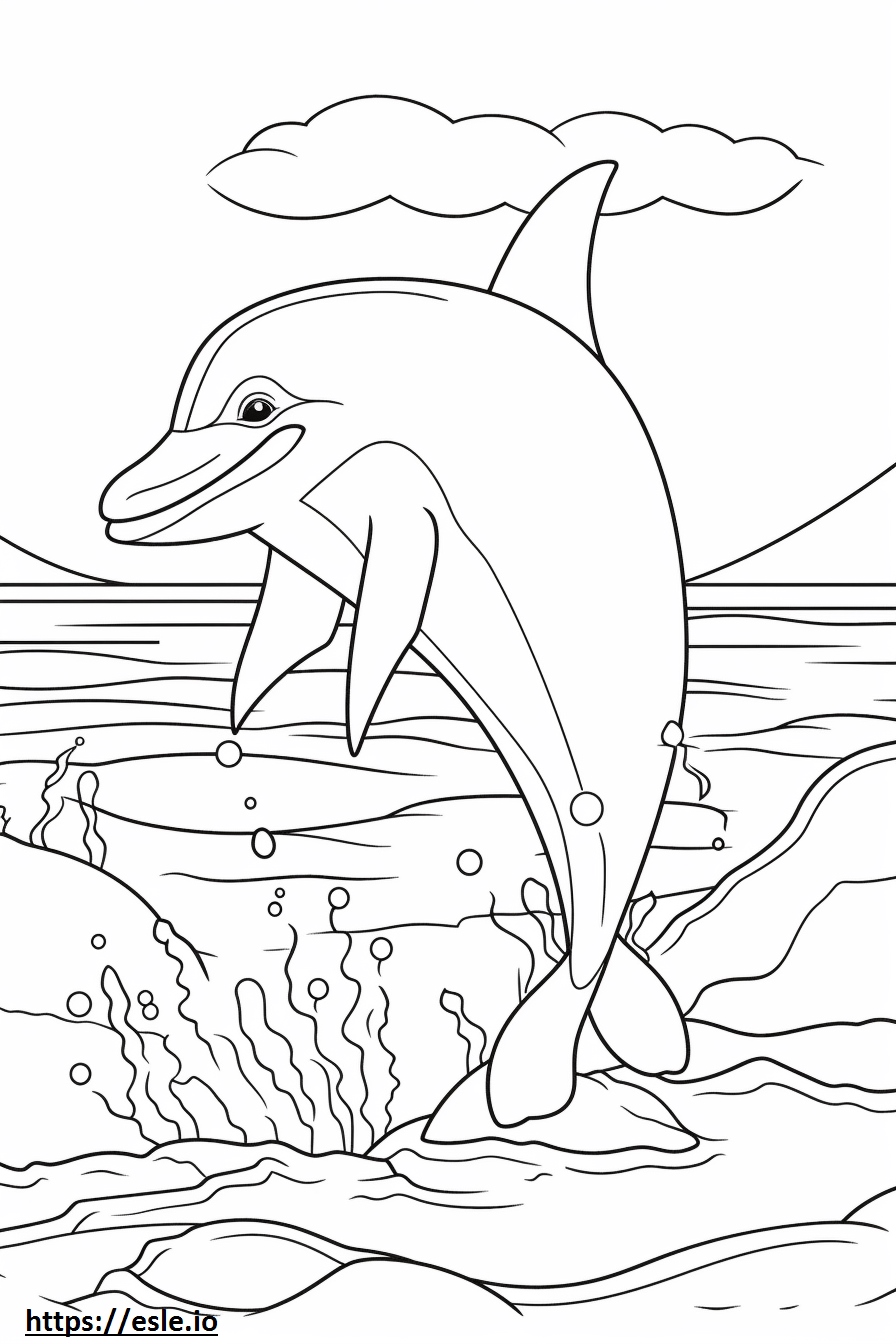 Dolphin Kawaii 2 Coloring Page