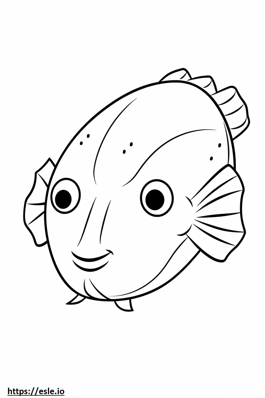 Coloriage Fluke Fish (plie rouge) Kawaii à imprimer