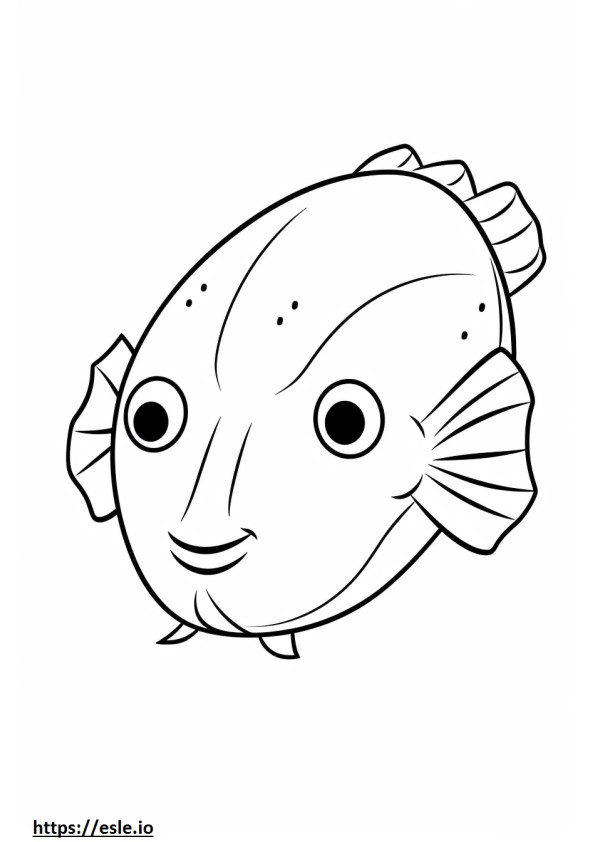 Fluke Fish (summer flounder) Kawaii coloring page