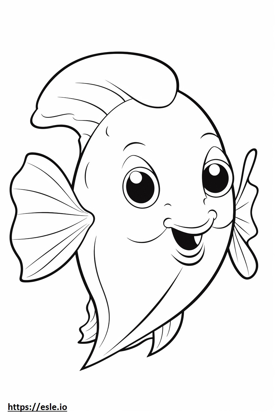 Fluke Fish (kesäkampela) Kawaii värityskuva