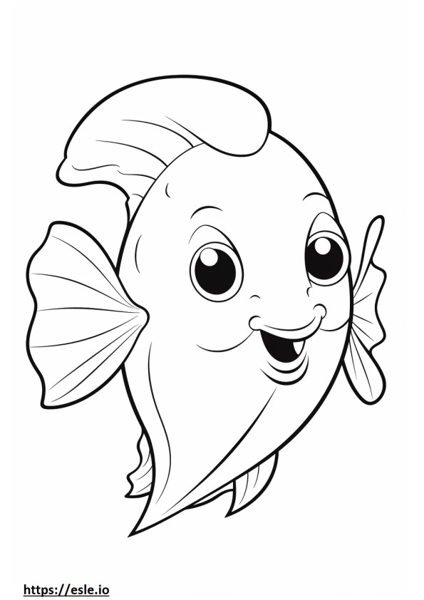 Fluke Fish (summer flounder) Kawaii coloring page