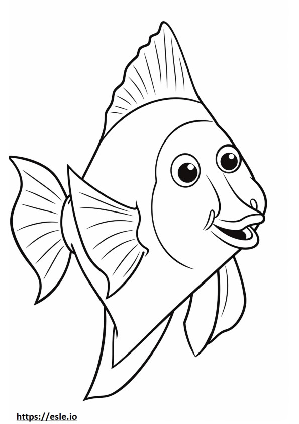 Fluke Fish (kesäkampela) Kawaii värityskuva