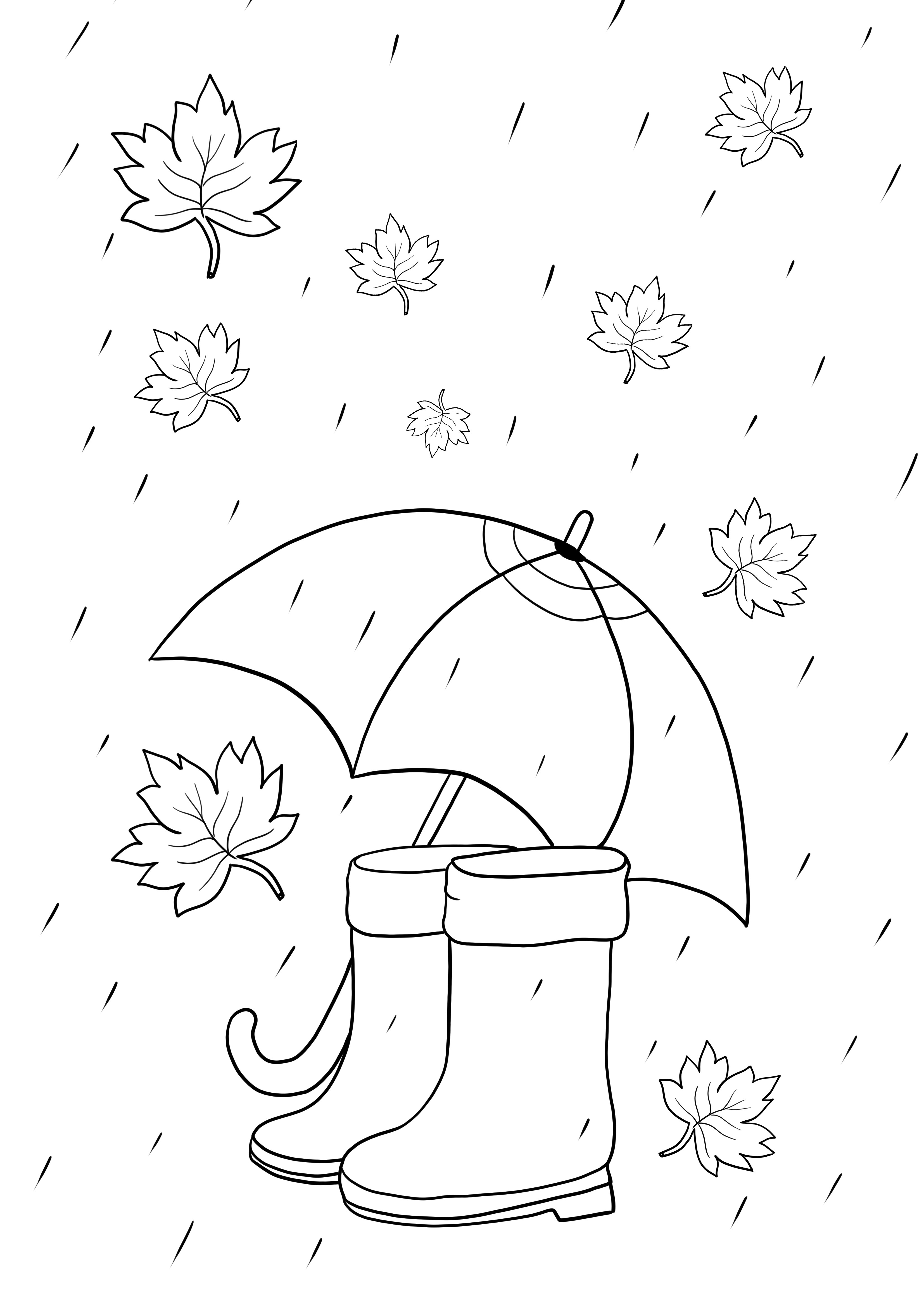 Rainy weather items-umbrella and boots to print or download for free