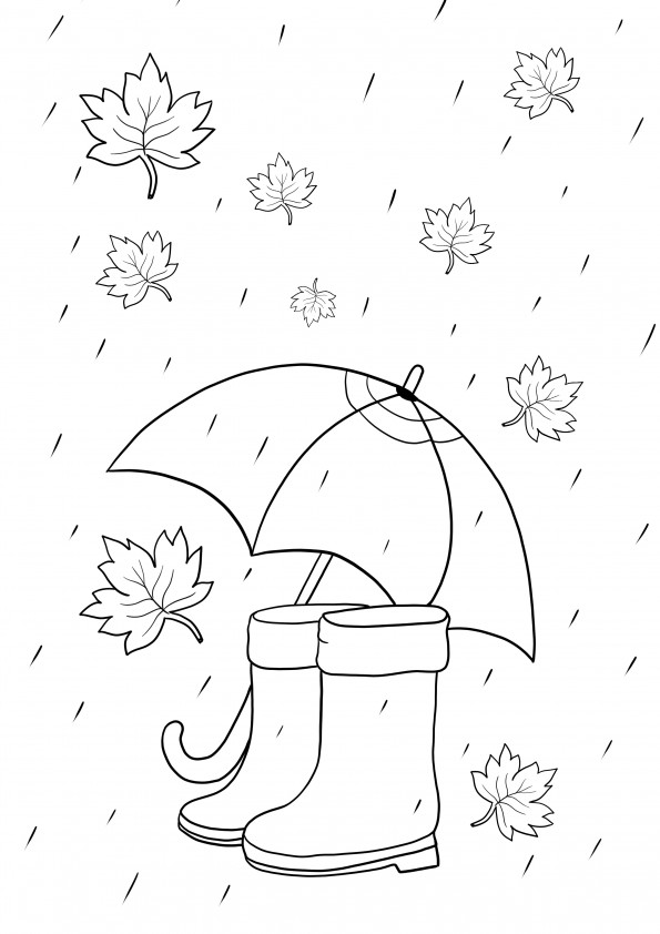 Regenachtig weer items-paraplu en laarzen om gratis af te drukken of te downloaden