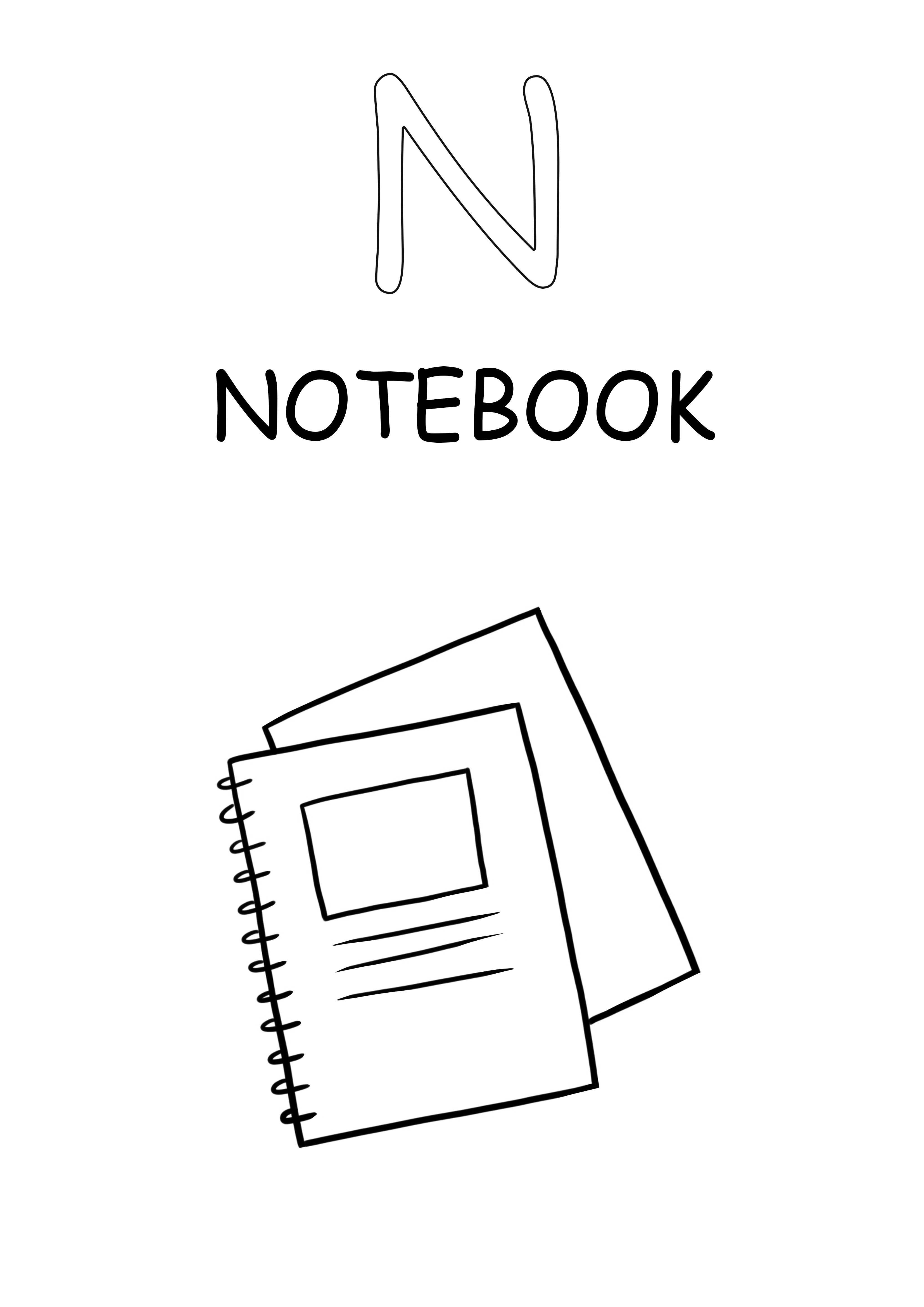 N adalah untuk notebook huruf besar mewarnai gambar gratis untuk dicetak