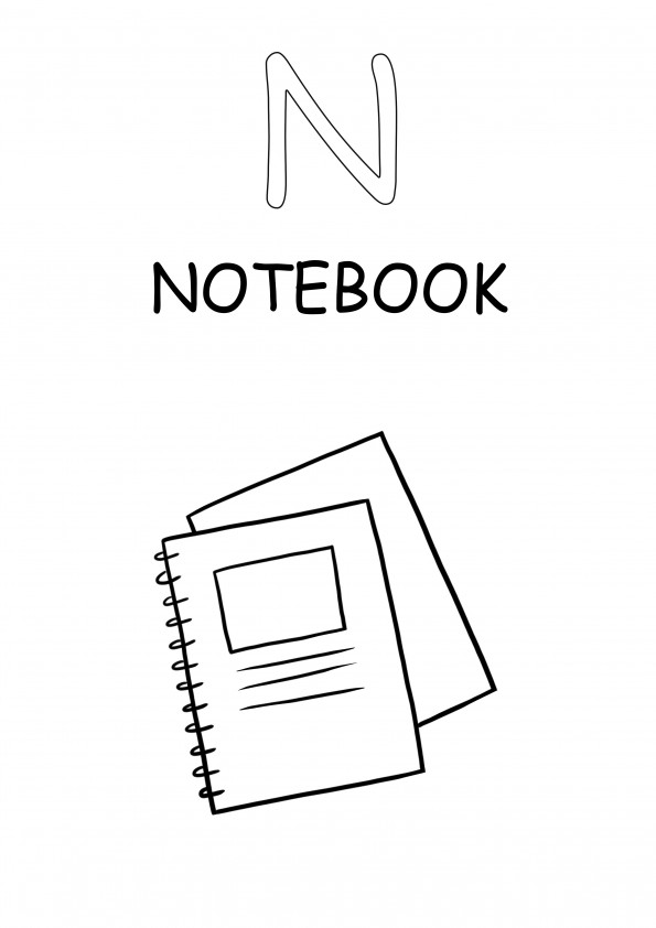 N is for notebook uppercase letter coloring picture free to print