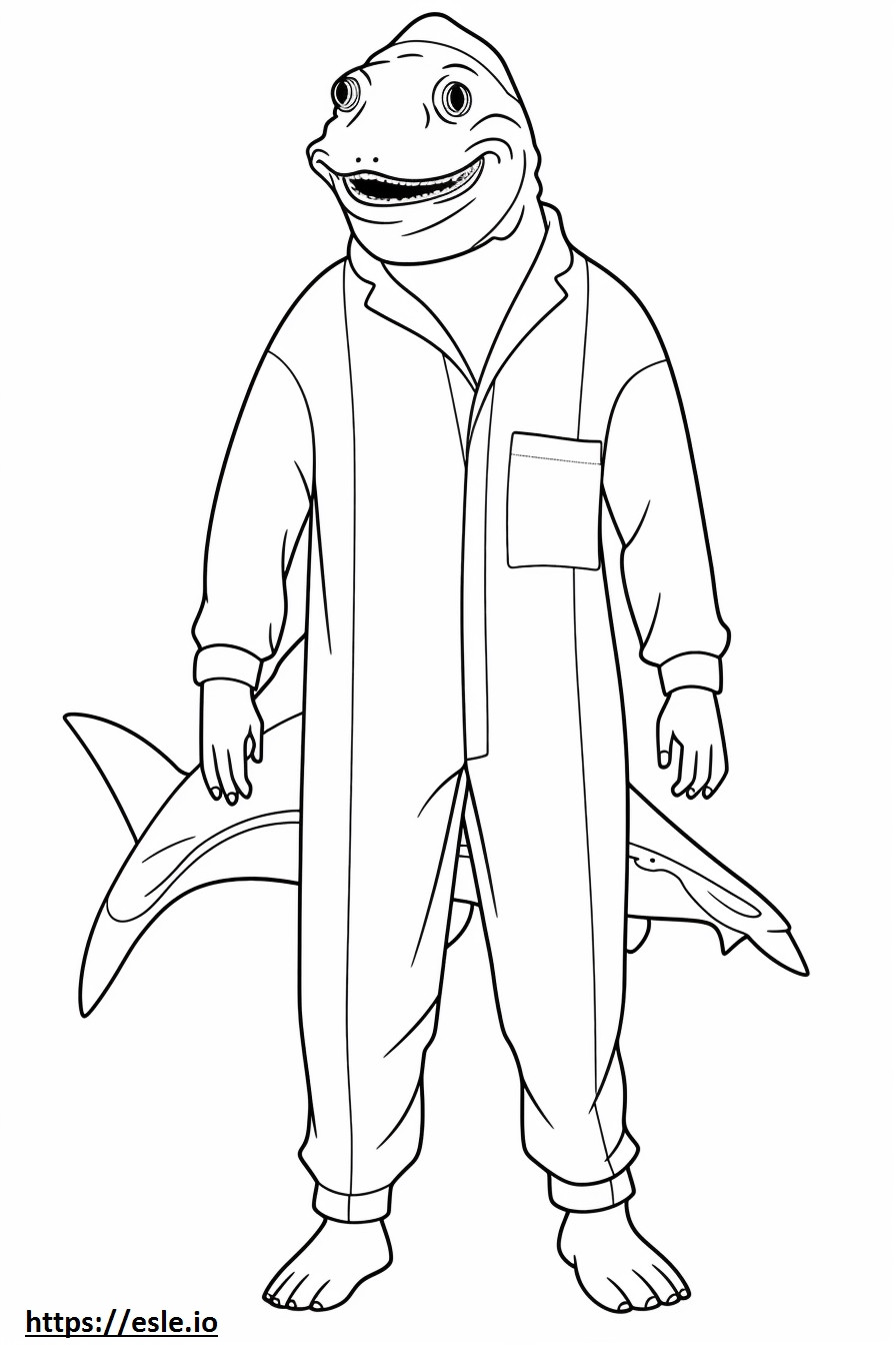 Pijama Tubarão de corpo inteiro para colorir