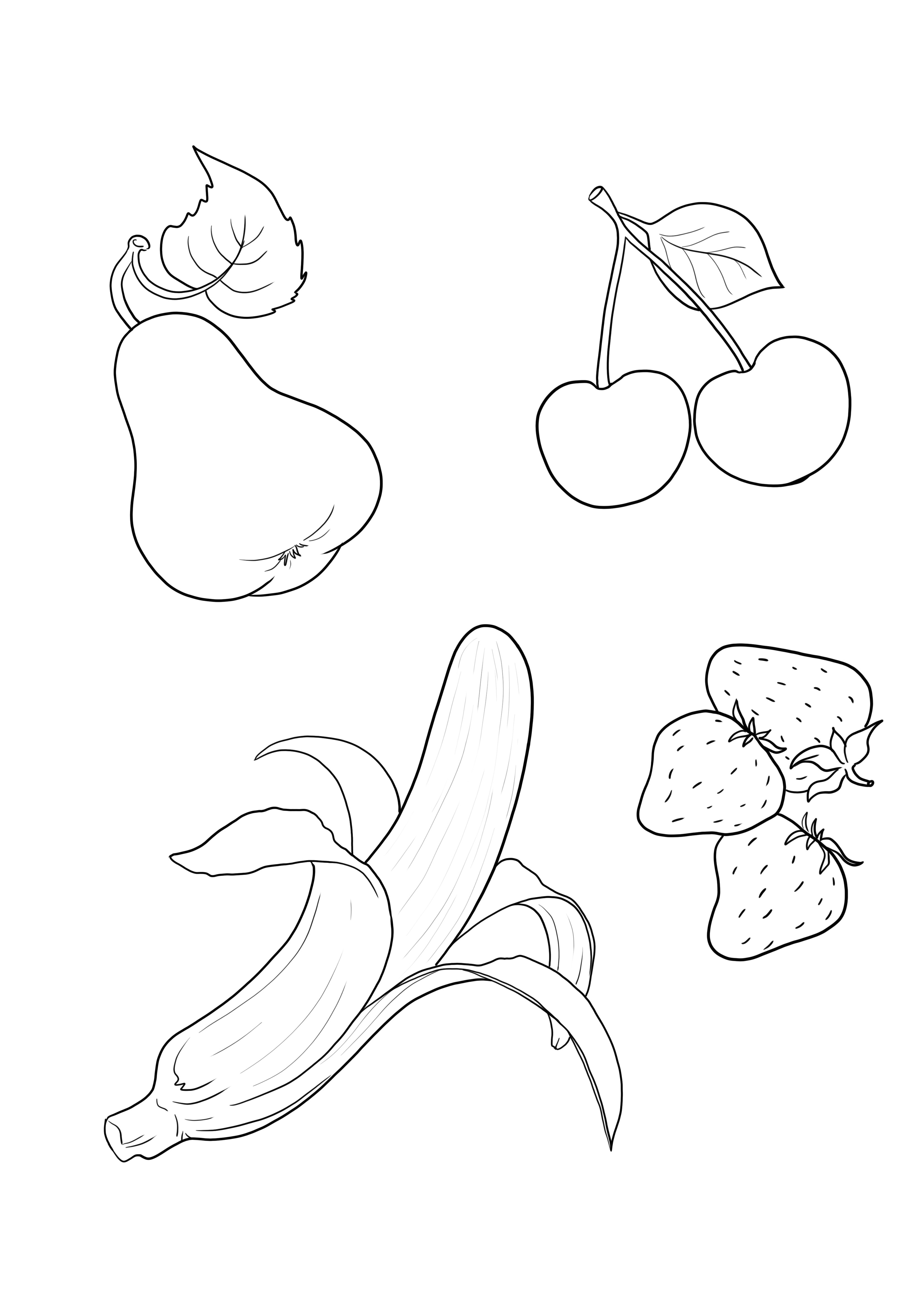A super simple image of fruits to download and color for kids