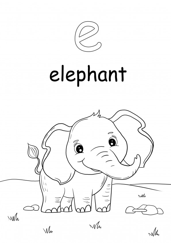 Easy learning alphabet page of lowercase letter e free to print and color