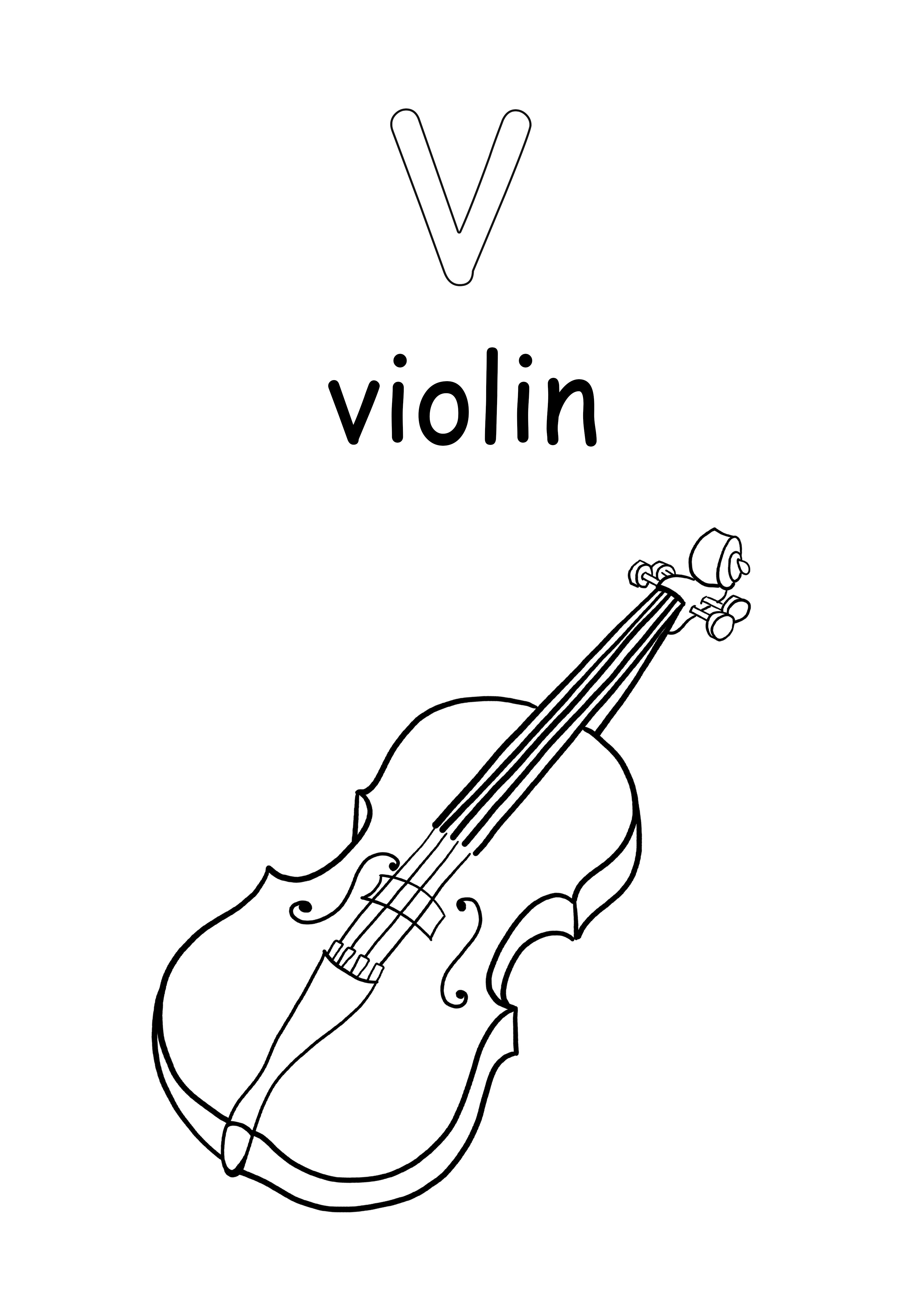 Lowercase letters v is for violin to color and free to print sheet