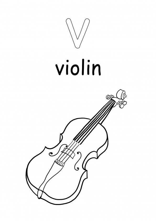 Letras minúsculas v é para violino para colorir e livre para imprimir folha