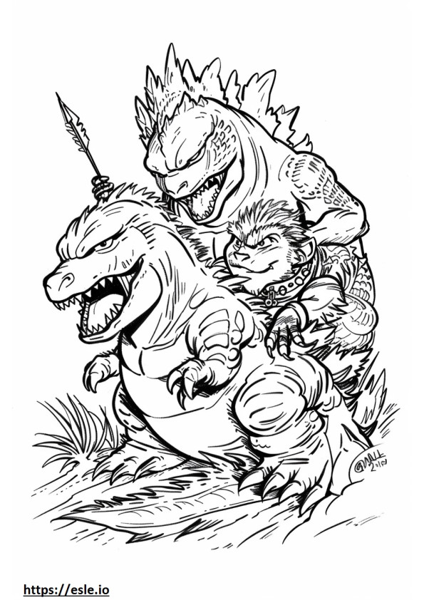Godzilla en koning Ghidora kleurplaten printen