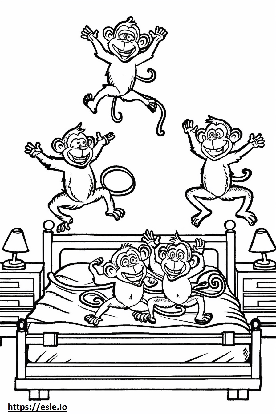 5 monkeys jumping on the bed coloring sheet