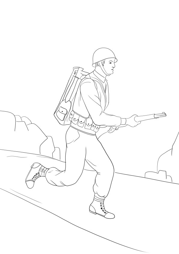 Man running and shooting coloring images free to print and color