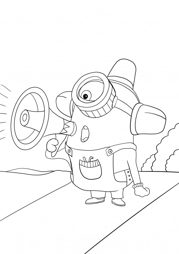 Karl du dessin animé Minions parlant dans un micro à colorier et à imprimer gratuitement