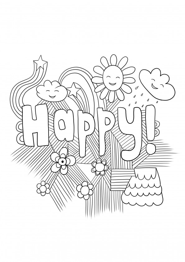 Happy Birthday card for easy coloring and print free