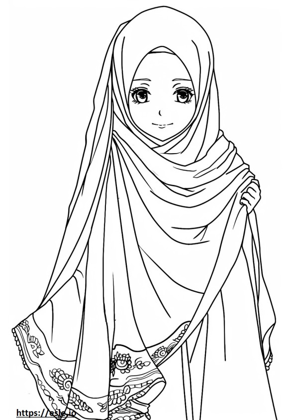 Anime-Hijab-Mädchen ausmalbild zum ausdrucken