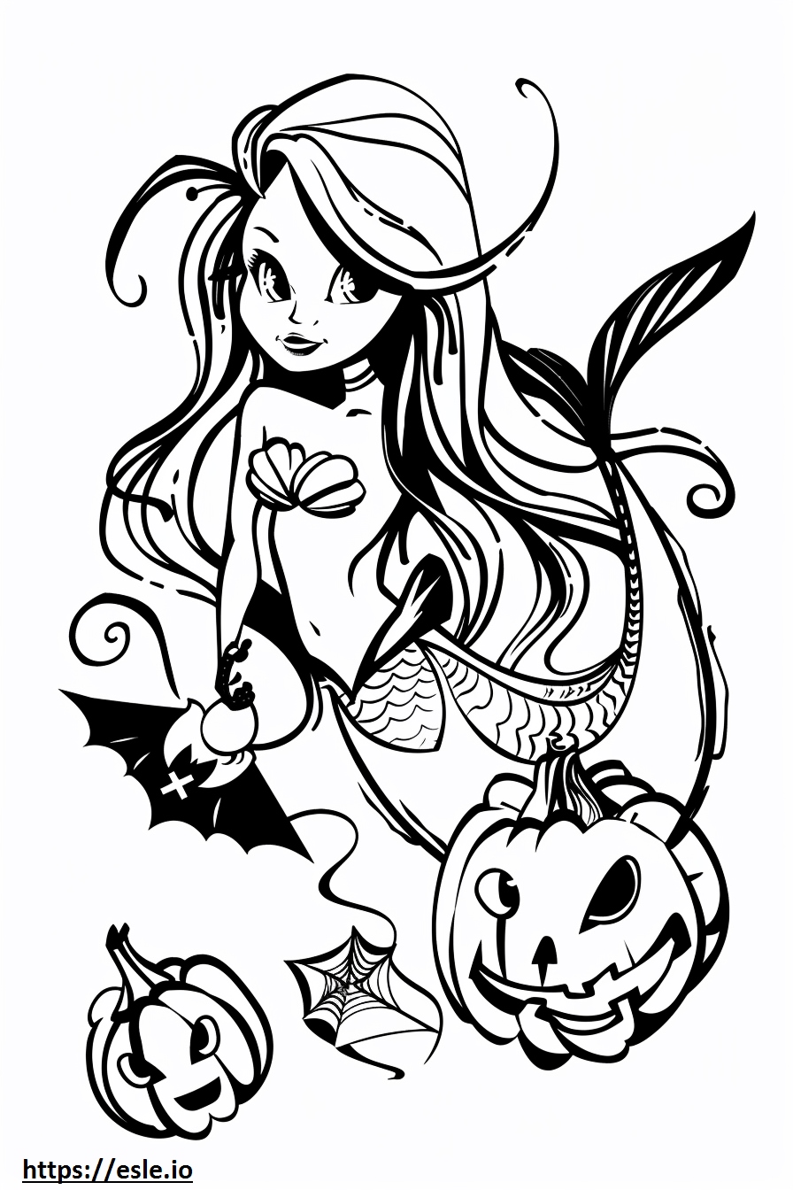 Halloween mermaid coloring page