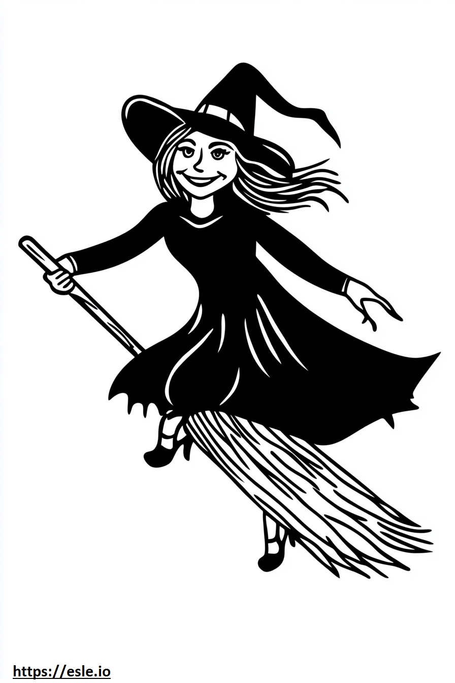 Witch on broomstick coloring page