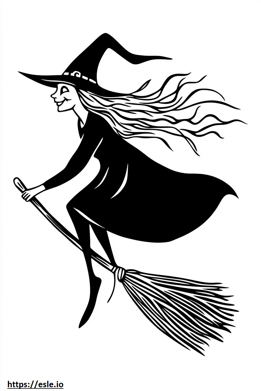 Witch on broomstick coloring sheet