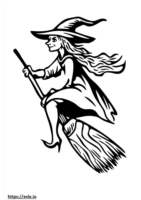 Witch on broomstick for coloring