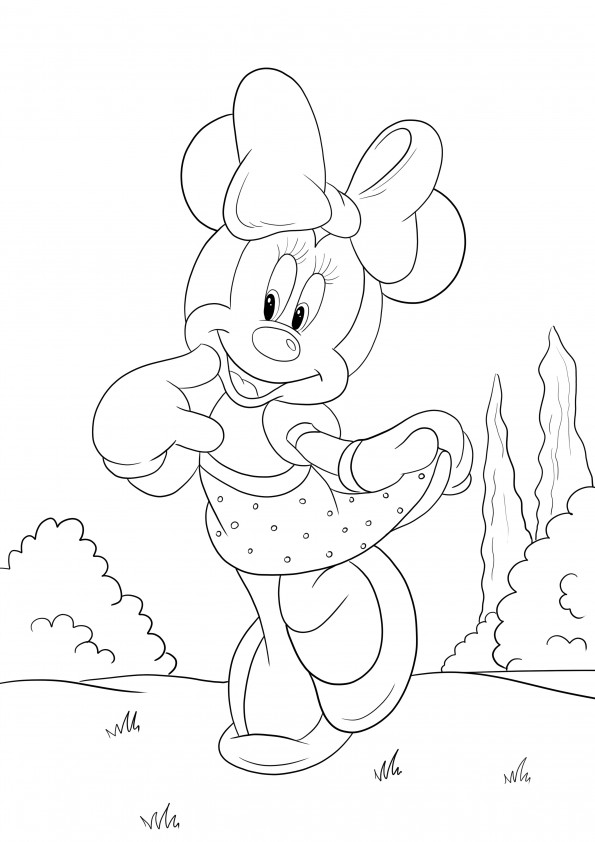 Minnie Mouse pozând într-o rochie drăguță pentru colorat și fără imprimare
