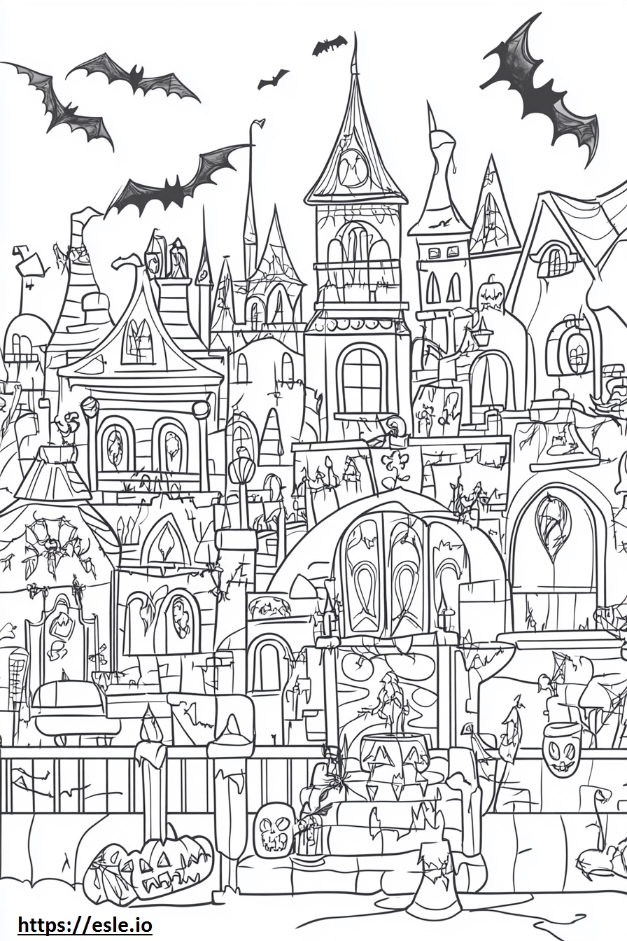 Gambar Mewarnai Kota Halloween untuk Anak
