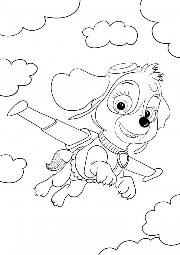 Sky from Paw Patrol flying to rescue coloring page for free print