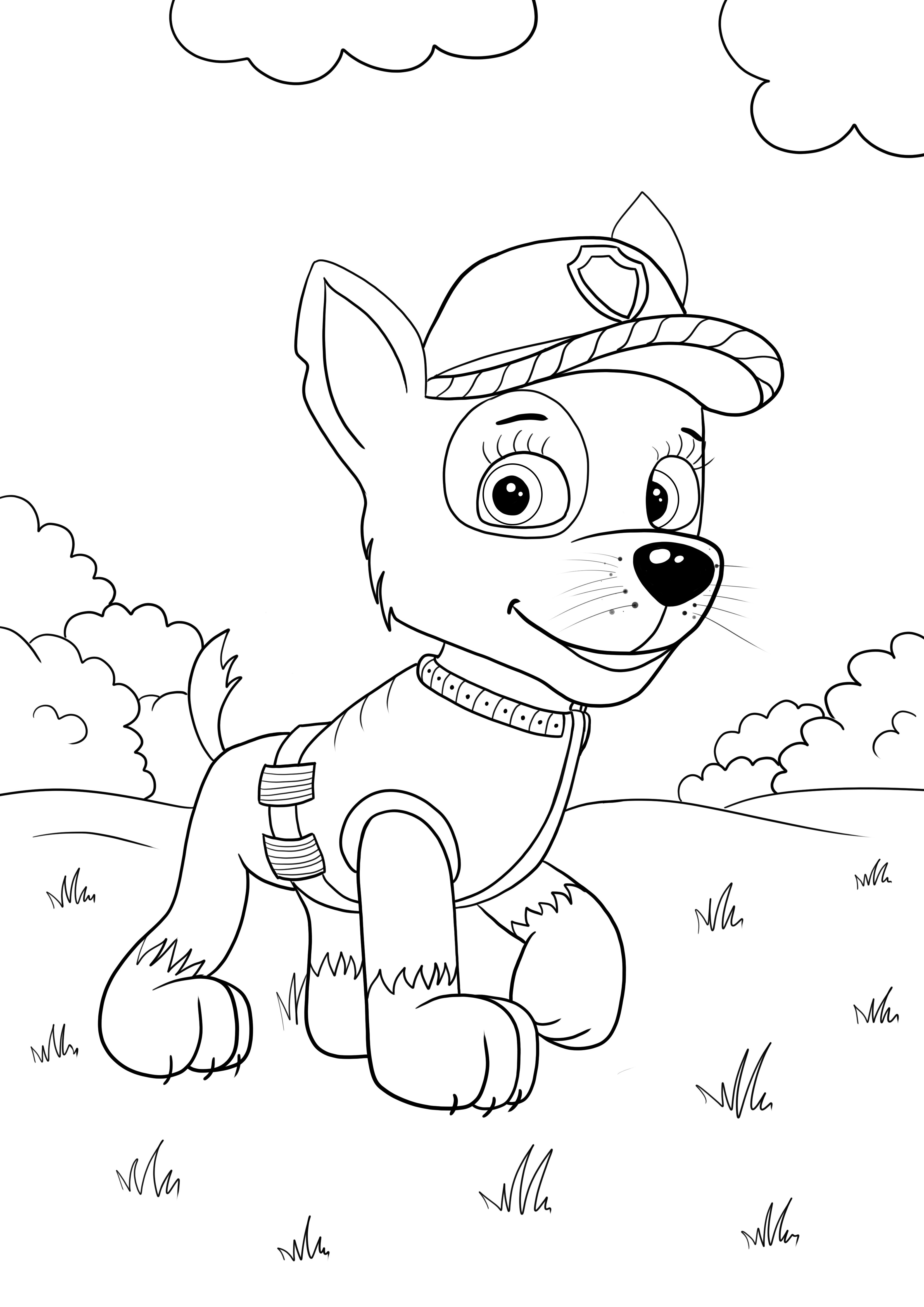 Chase from Paw Patrol free printable for easy coloring