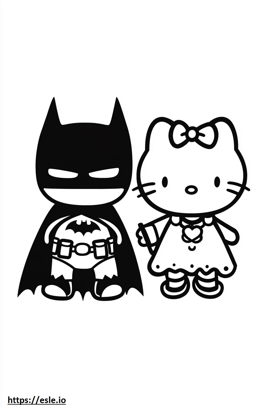 Batman und Hello Kitty ausmalbild zum ausdrucken