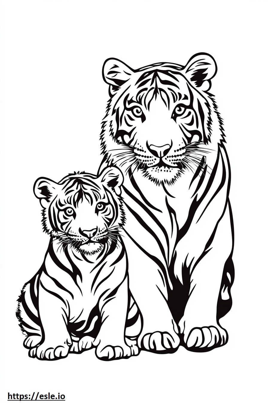 Mom and baby tiger coloring page