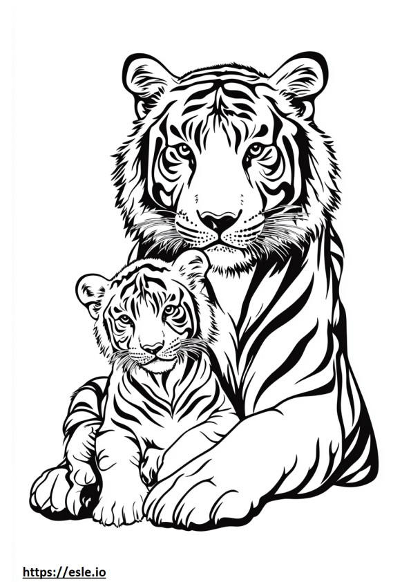 Mom and baby tiger coloring sheet