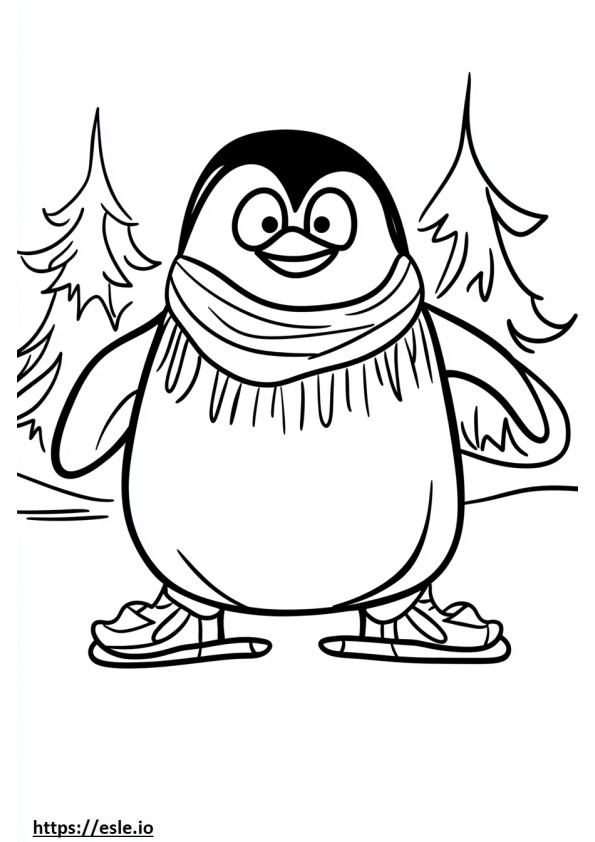 アイススケートをするペンギン ぬりえ
