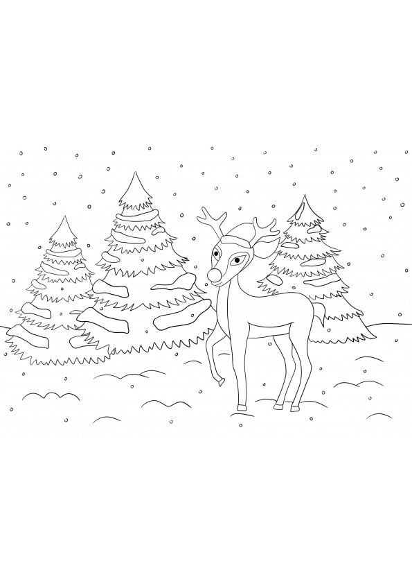 Rednosed reindeer in the forest free printable for coloring for kids