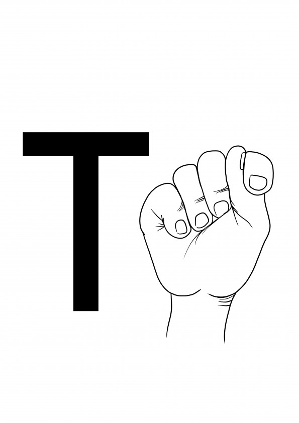 Feuille ASL lettre T à colorier et à télécharger gratuitement