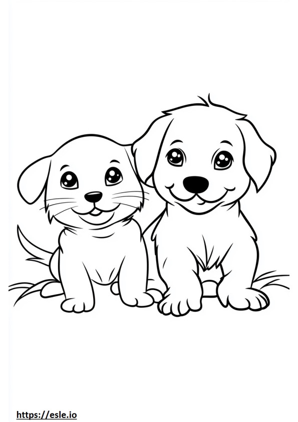 Puppy and kitten for coloring