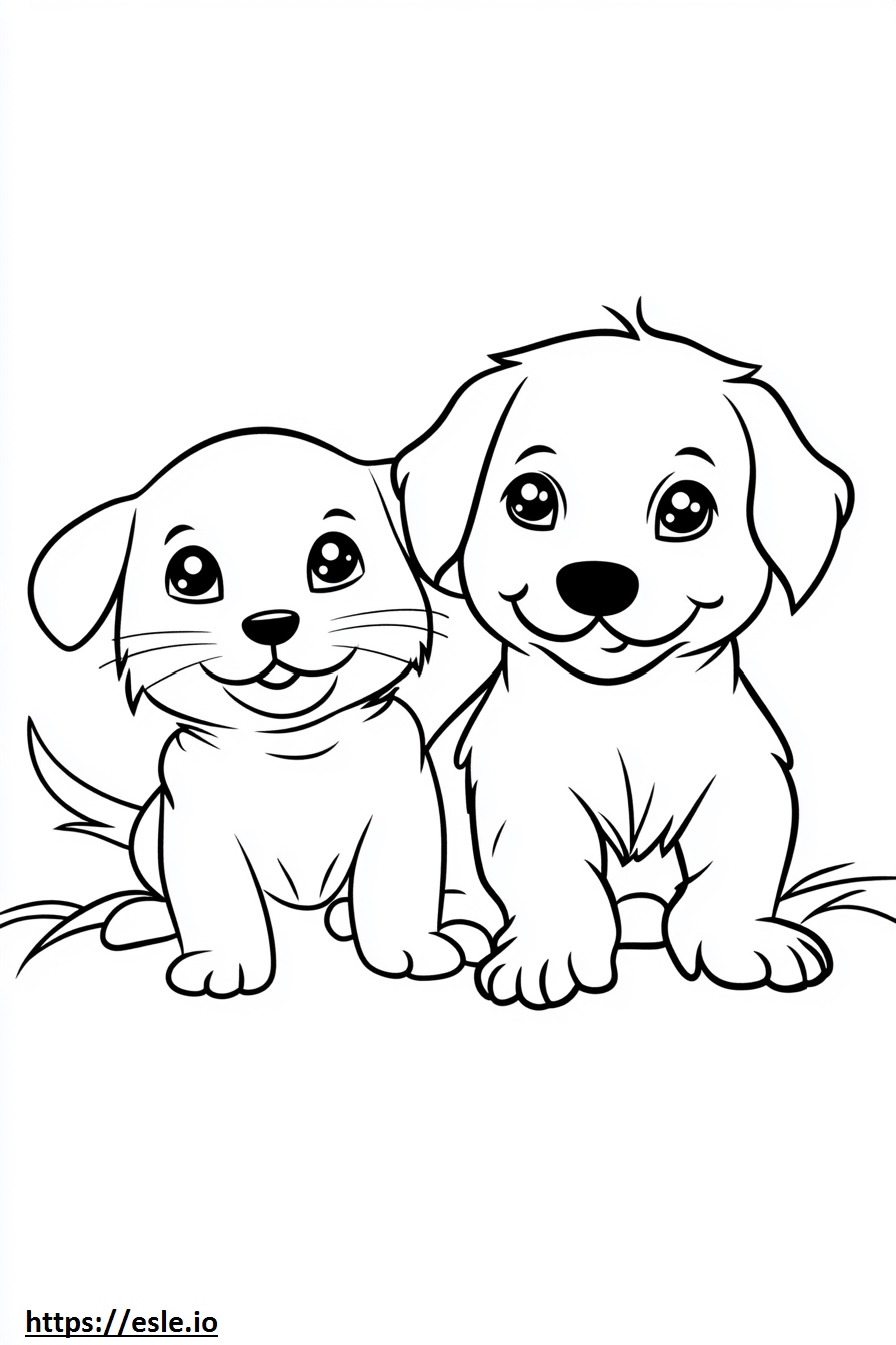 Cucciolo e gattino disegno da colorare