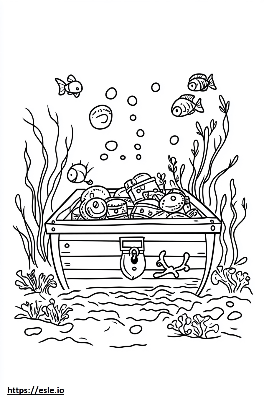 Underwater treasure chest coloring page