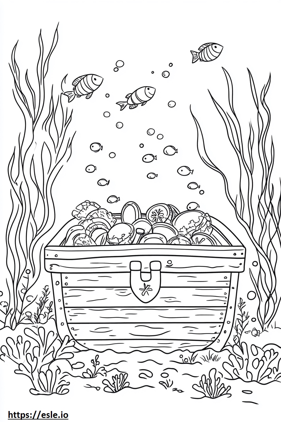 Free Printable Underwater Treasure Chest Coloring Page