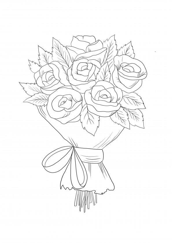子供たちが色付けするために無料で印刷またはダウンロードできる美しいバラの花束