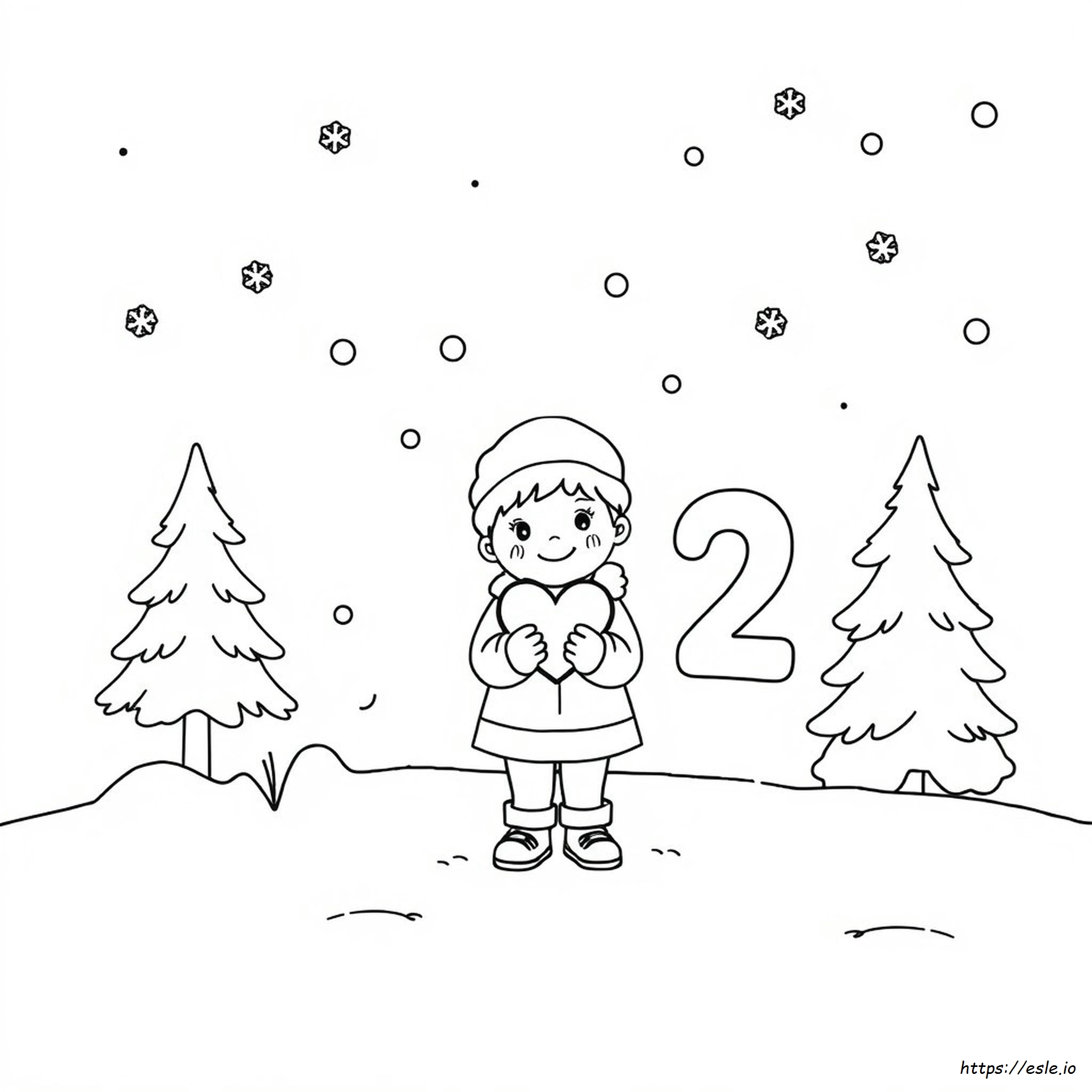2月のぬりえ - 無料の冬とバレンタイン