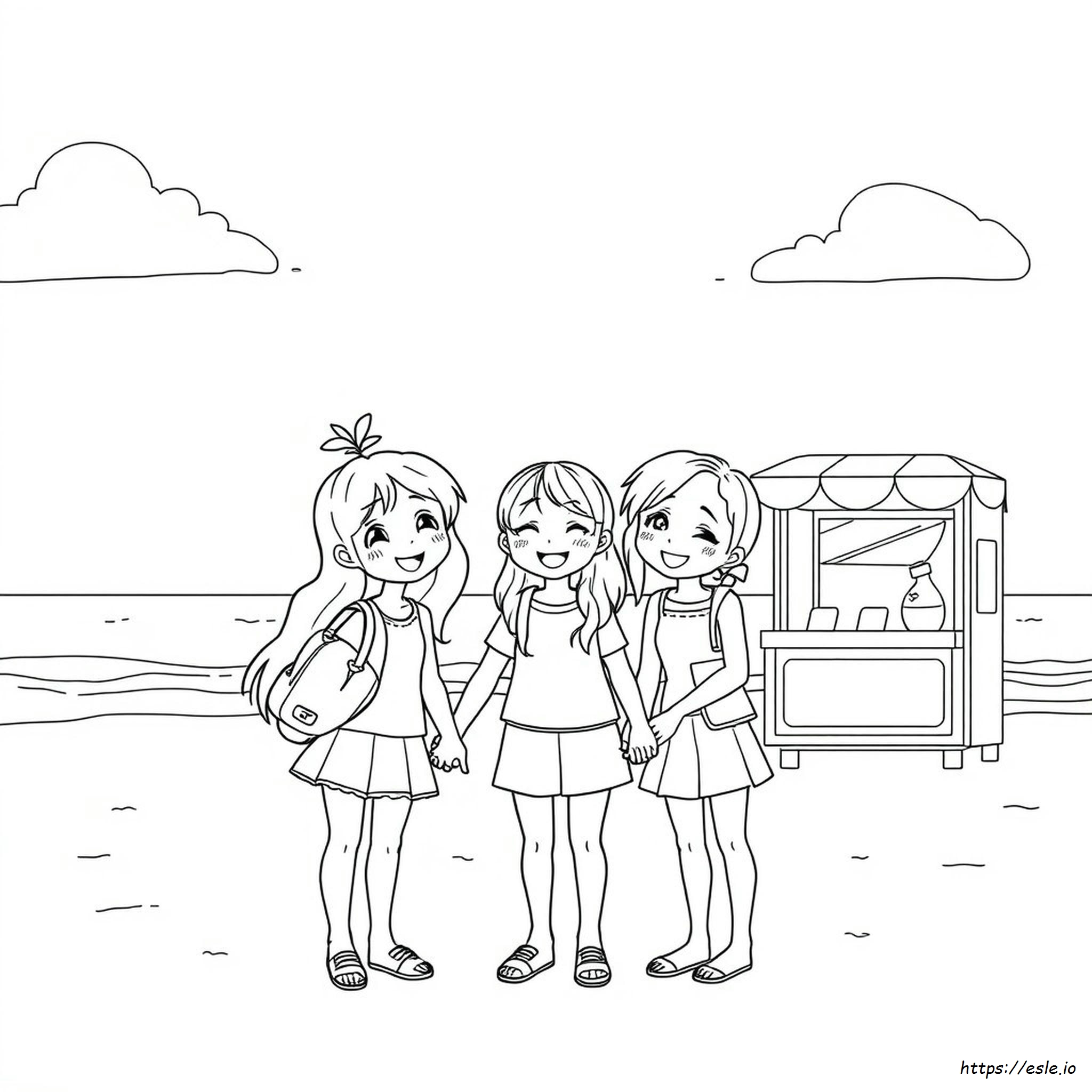 Desenho De Anime Fofa Com Três Melhores Amigas Para Colorir