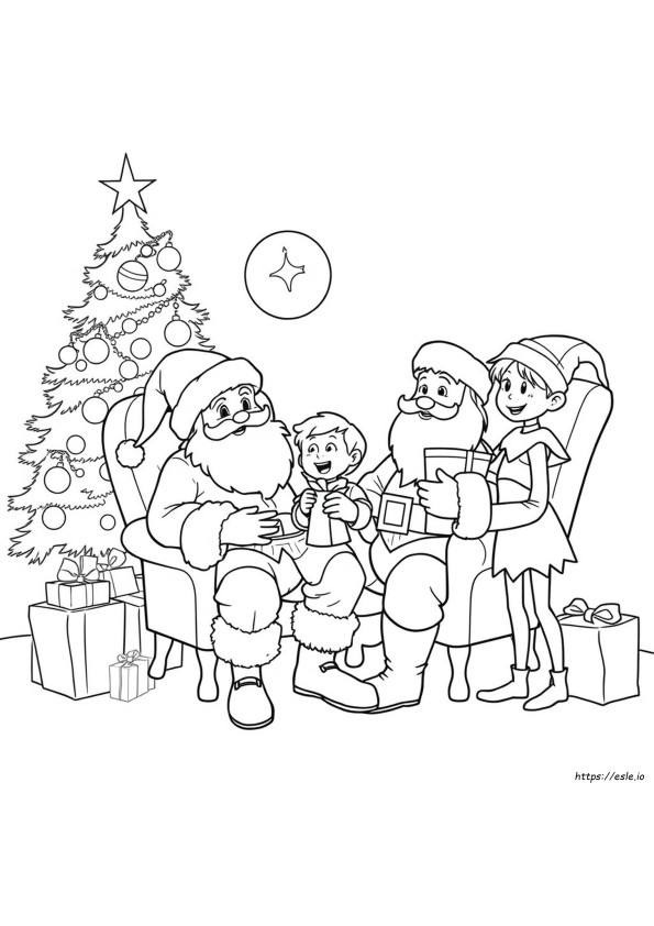 Santa And Elf Colouring Pages